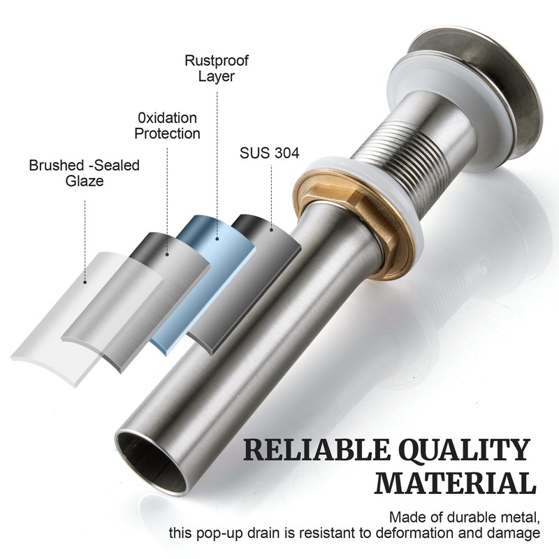 Pop up Sink Drain Stopper Without Overflow Brushed Nickel for