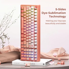 Catekro PBT Keycaps, 132 Keys, Sakura Design, Orange Gradient, Side Printed Sublimation Keycaps, Transparent Characters, Compatible with 60% 65% 75% Cross Axis Keyboards