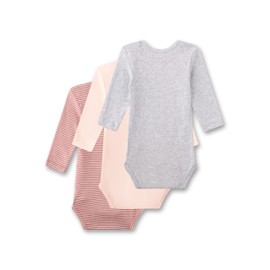 Sanetta Baby-Body langarm (Dreierpack) rot, apricot, grau | Hochwertiger und nachhaltiger Body für Mädchen aus Bio-Baumwolle. 068