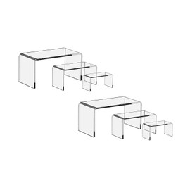 RJ Displays-2 Sets of -3 Pieces Each Clear Acrylic risers Display Stand to Showcase Jewelry, Gifts & Collectibles in Sizes 5 3/8", 6 3/8", 7 1/4" inches Wide-Micro Fiber Polishing Cloth (6 Piece Set)