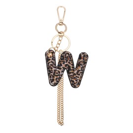 Winssigma Leopard Letter Keychain for Women, PU leather Initial Letter Keyring Keychain Accessories Purse Handbags Charm(Letter W)