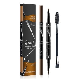Eyebrow Pencil, Waterproof, 2-in-1 Dual-Ended Microblading Eyebrow Pencil, Microblading Eyebrow Pencil, Long-Lasting, Smudgeproof, Quick-Drying, Liquid Eyebrow Pencil (Dark Brown)