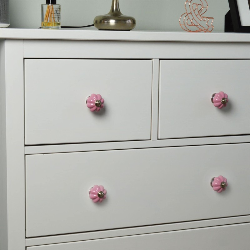 Nicola Spring 6 Pack Pink Ceramic Round Drawer Knobs with