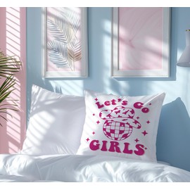 Poecinvi Pink Preppy Pillow Covers 18x18 Double-Sided, Let's Go Girls Disco Cowgirl Pillow Covers, Cowgirl Room Decor, Pink Preppy Room Dorm Decor, Bachelorette Party Decor Pillow Cases