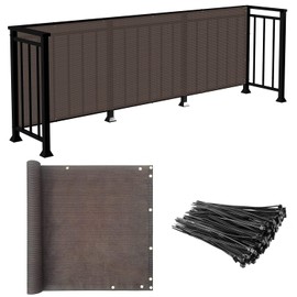 E&K Sunrise 3' x 25' Balcony Privacy Fence Screen Cover with Zip Ties Outdoor Screen Fence UV Protection for Deck Patio Backyard Apartment Pool Porch (Brown)