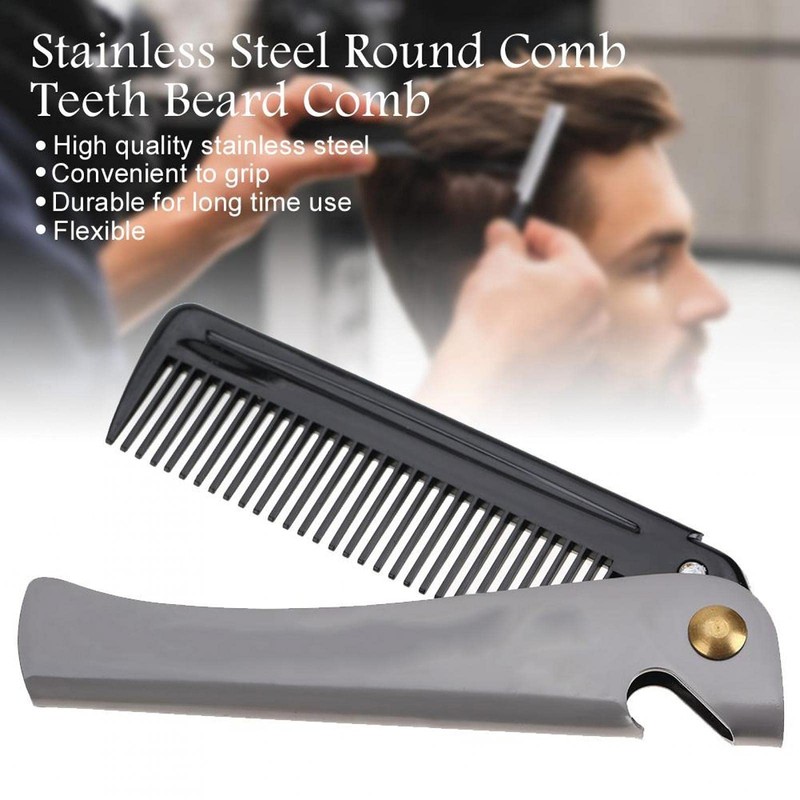 Folding Beard Comb - Stainless Steel Antistatic Portable Beard Comb