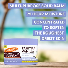 Palmer's Cocoa Butter Formula, Tahitian Vanilla Bálsamo Corporal Humectante Intenso, para Piel Seca y Áspera – con Delicioso Aroma a Vainilla, Suaviza y Nutre; Humectación 72 horas, Dermatológicamente Probado, 200g