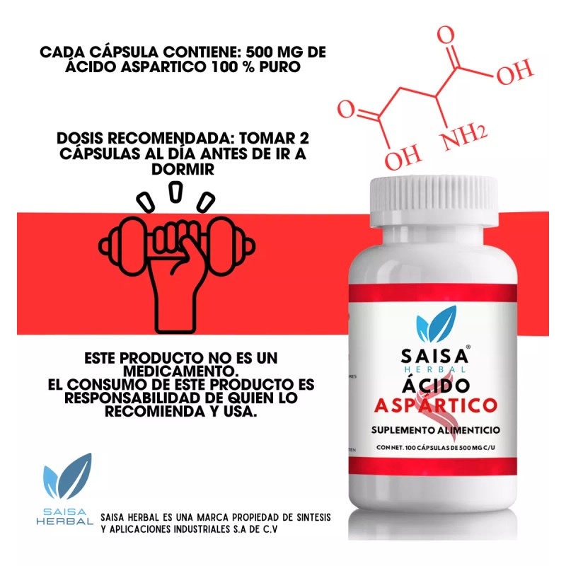 Saisa Herbal Ácido Aspártico Bolsa Con 100 Cápsulas Saisa Herbal.