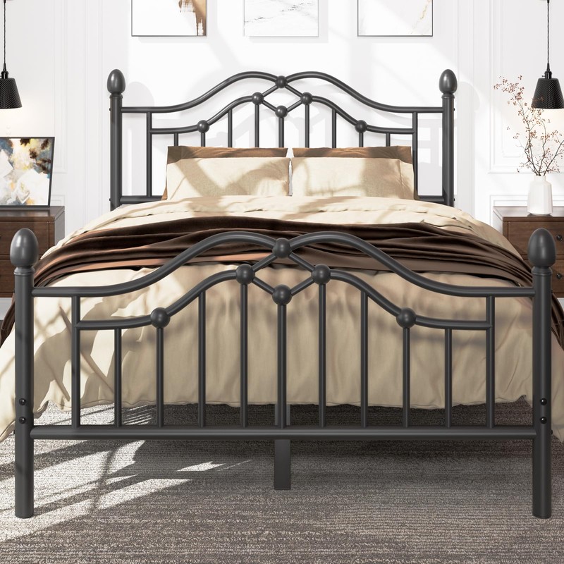 LoVinson Full Bed Frame with Headboard and Footboard, Modern Metal