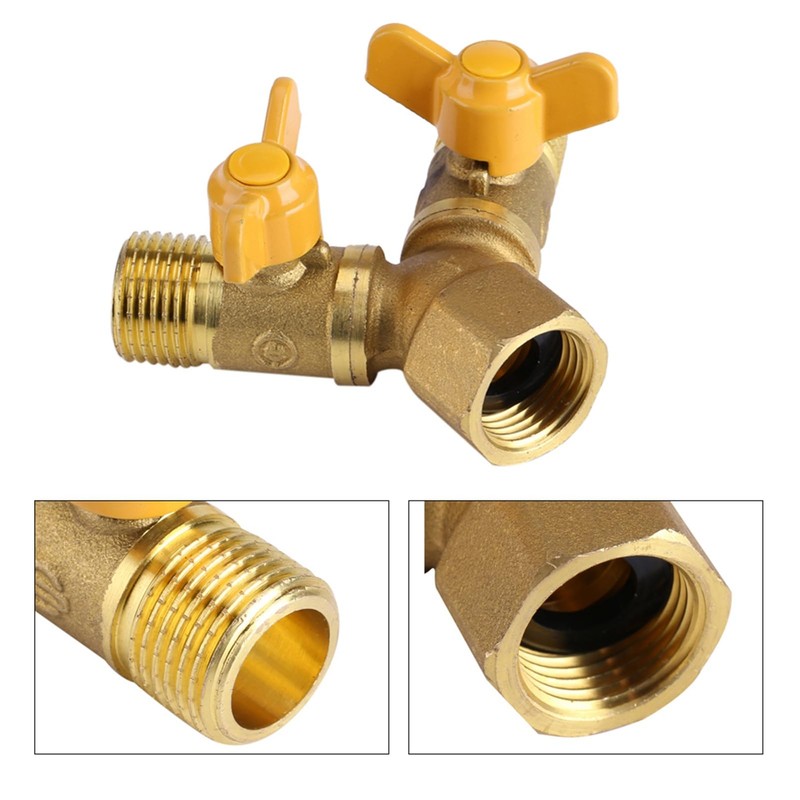 Brass Dual Tap Hose Adapter 2 Way Splitter Valve for