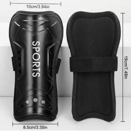 1 Pair Football Shin Pads for Men Women, Professional Adult Soccer Shin Guards with EVA Cushion, 19cm Extra Long Breathable Leg Calf Protective Gear for Football Games, Training and Sports (Black)
