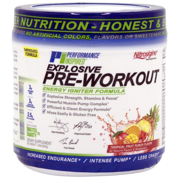 PERFORMANCE INSPIRED Nutrition Pre-Workout Powder - Contains Citrulline - Nitrosigine - Green Tea - All Natural - 1.49 lb - Tropical Fruit Punch