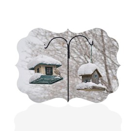 Fastasticdeals Horizontal Home Decor Wall Sign Bird Feeders in The Winter Park Art Picture Frame Benelux Shape 18x12Inches