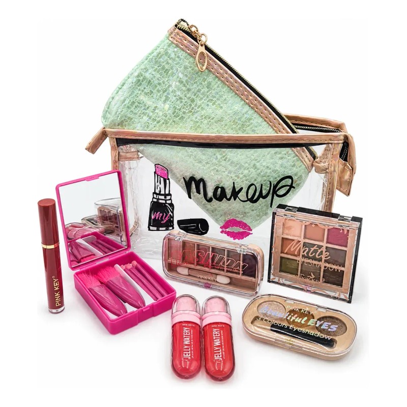 Kit De Maquillaje 2 Cosmetiquera Brochas Sombras Gloss Blush