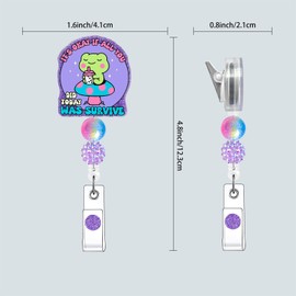 Horee Retractable Badge Reel with Alligator Clip, Glitter Acrylic Nurse ID Card Holder with Beads, Bling Funny Design (Purple Frog)