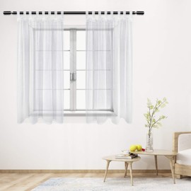 Woltu #1341-2 Set of 2 Transparent Curtains with Loops Curtain Window Curtain Voile Choice of Colours and Sizes