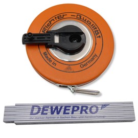 Richter Steel Tape Measure 30 m Rustproof with Millimetre Graduation in Platal Capsule Light Scale and Numbering on Dark Etched Background Start of Measurement "B" Includes 1 x DEWEPRO Ruler 2 m