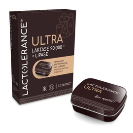 LACTOLERANCE ULTRA – Hochdosierte Laktase (20.000 FCC) & Lipase (500 UI) – Optimale Verdauung von Laktose & Fetten – 36 Tabletten im Nachfüllbaren Metallbehälter
