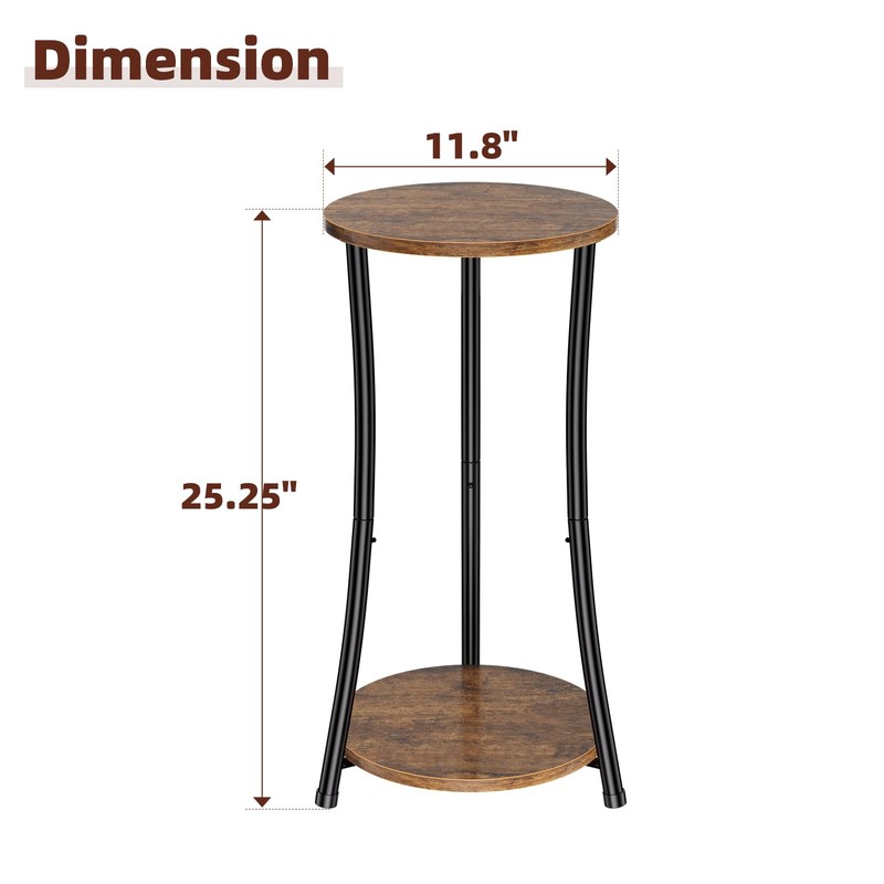 Simple Trending Round Side Table, 2 Tiers End Table for