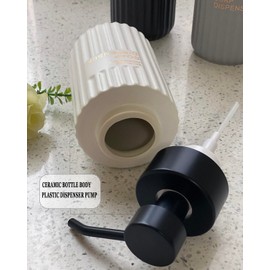 11.5 Oz Foaming Soap Dispenser for Bathroom,Kitchen Foam Soap Dispenser,Refillable Modern Foam Pump Bottle,Black Ceramic Foaming Hand Pump Dispenser (White Stripe)