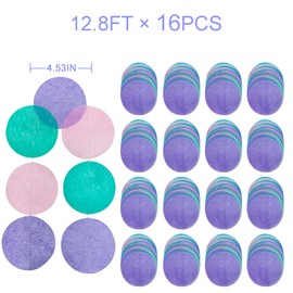205 Ft Teal Purple Party Decorations Big Circle Dot Backdrop Garland Tissue Paper Polka Dots Hanging Curtain Streamer for Mermaid Under the Sea Birthday Bachelorette Wedding Baby Shower Party Supplies