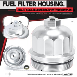 PTNHZ Billet Aluminum Cap W/Drain Plug Fuel Filter Housing Compatible For GM Duramax 6.6L V8 L5P 17-23 Chevy Silverado GMC Sierra Silver