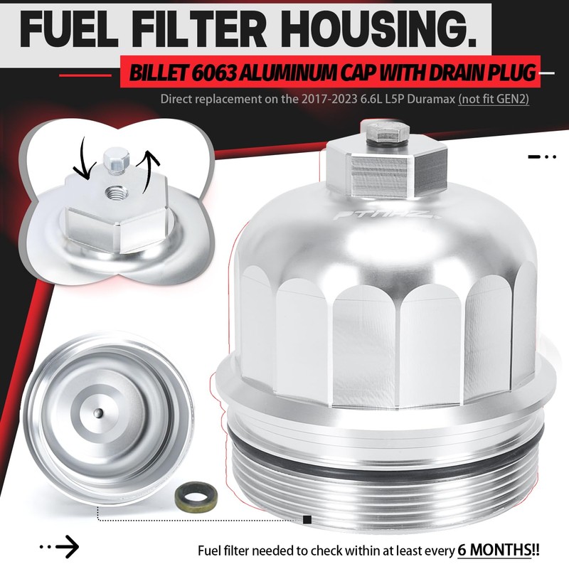 PTNHZ Billet Aluminum Cap W/Drain Plug Fuel Filter Housing Compatible