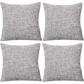 GONOVE Cushion Covers 50×50cm Solid Soft Cotton Linen Throw Pillow Cover Set of 4 Decorative Plain Pillowcase Square Cushion Cover for Home Sofa Bed Chair Décor, Light Grey