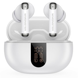 Monster N-Lite 211 Wireless Earbuds, Bluetooth 6.0 Stereo Headphones with Powerful Bass, Built-in Noise-Cancelling Mic for Clear Calls, LED Display, 36H Playtime, IPX5 Waterproof Design for Sports