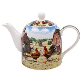 The Leonardo Collection Macneil Studios Cockerel & Hen Tea Pot with Lid | British Designed Tea Pot | Ceramic Pot for Home & Office | Tea Pot for Serving Hot Drinks