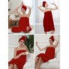 Women's Bath Towel Wrap Set with Hair Turban, Red, Microfiber,
