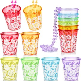 Weewooday 24 Pack Hibiscus Shot Glass Bead Necklace Shot Glass on Beaded Necklace Plastic Shot Glass Necklaces Hibiscus Necklace Luau Necklaces for Birthday Wedding Bachelorette Party Favors, 6 Colors