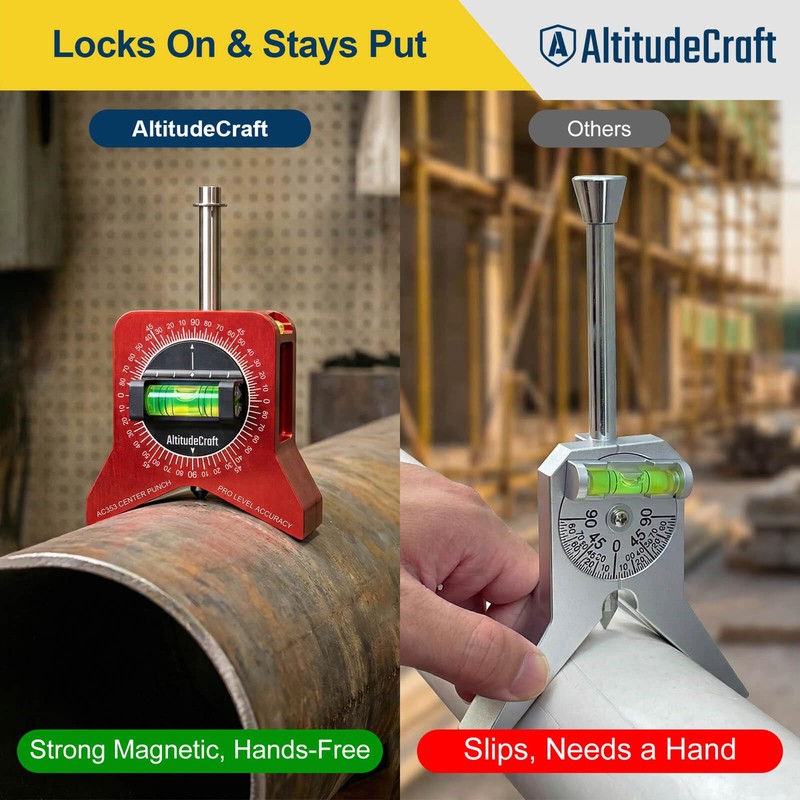 AltitudeCraft Magnetic Pipe Center Finder Punch Tool, 1–10 Inch Fitter