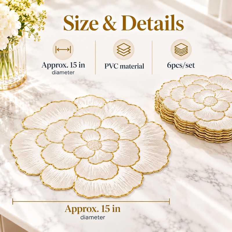 Flower-Shaped Placemats for Dining Tables – 6 Piece Decorative Floral