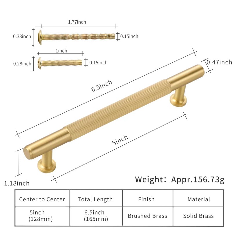 SALISENG-2 Pack Brushed Gold Cabinet Pulls,Solid Brass Dresser Drawer Handles,