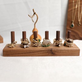 GemeShou wood ring storage jewelry organizer for woman, jewelry ring holder with 6 cones for jewelry selling, cute small ring display stand【Ring organizer-6 cones】