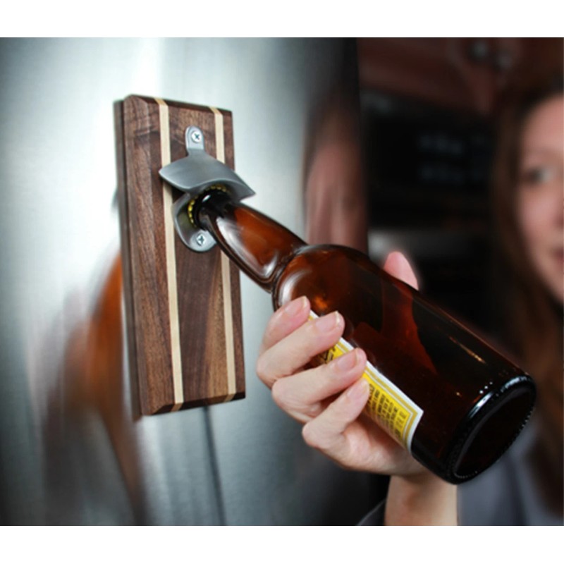 WoodEffex Bottle Opener Magnetic Cap Catcher - Handmade Walnut w/Brushed