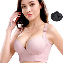 FHTECO She Curve Push Up Bra Plus Size Anti Sagging Gathering Bras Wireless Bra for Back Fat Daily Bras (3XL, Pink)