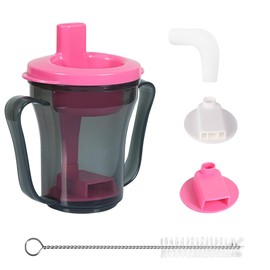 Ehucon Dysphagia Regulating Drinking Cup,include 5cc and 10cc sip cup (Clear Grey Body Cup& Cherry Pink Lid)