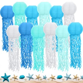 Retisee 12 Pcs Hanging Jellyfish Paper Lanterns Under The Sea Ocean Party Decorations Jelly Fish Decor for Mermaid Beach Theme Birthday Party Baby Shower Baby Classroom, Multicolor(Classic Color)