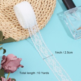 Hiswan White Lace Ribbon for Crafts, Vintage Cute Fabric Lace Trim for Sewing, Gift Wrapping, Wedding Bridal Decoration, Floral Bouquet,Christmas (10 Yards, Style 1)