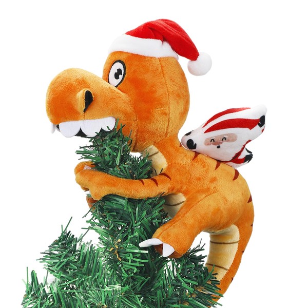 Shappy Christmas Tree Topper Santa Riding Dinosaur Ornament Funny Xmas
