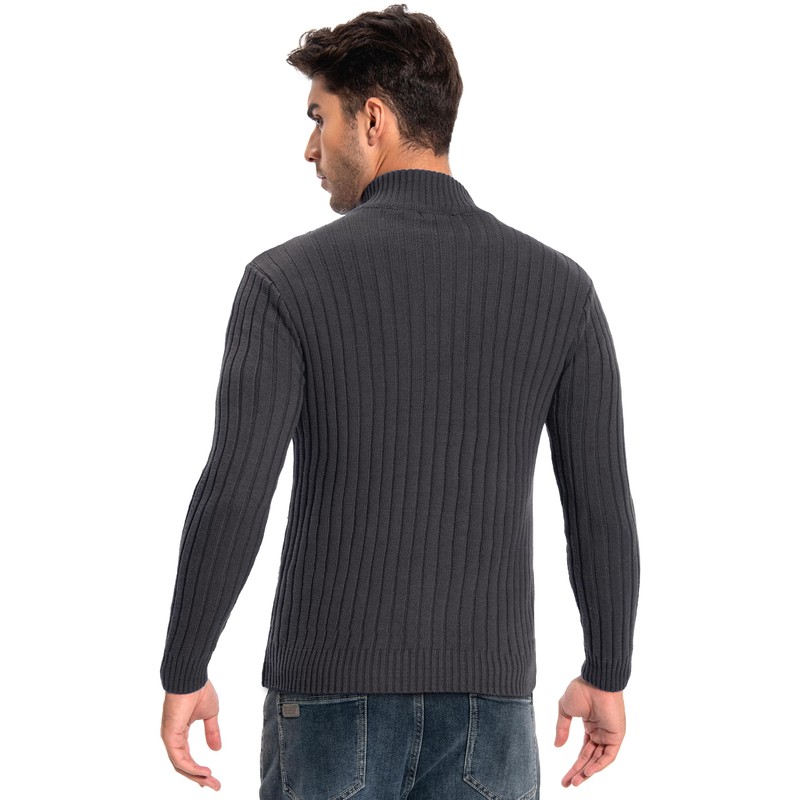 AOLI RAY Men's Cardigan with Zip Cardigan Stand-Up Collar Pullover