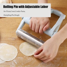 Rolling Pin with Adjustable Labor for Baking,Non-Stick Stainless Steel Dough Roller with Handle,Baking Rolling Pin for Pizza,Crust,Cookie Pasta,Dumpling,Pie,Dough Baker Roller for Kitchen