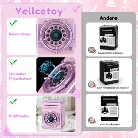 Yellcetoy Children's Money Box, Steering Wheel Safe Children with Code, Electric Safe, Piggy Bank, Money Safe, ATM Piggy Bank, Birthday Christmas Gifts for Girls 3 4 5 6 7 8+ Years Pink