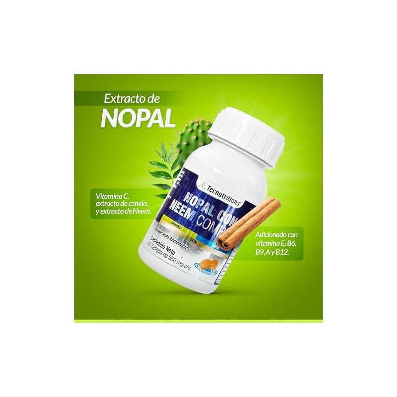 Nopal con Neem Complex Suplemento Alimenticio con Canela y Vitaminas