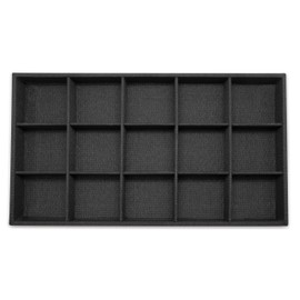 The Display Guys - Stackable Jewelry Tray and Organizer - for Drawers, Dressers, Store Display (15 Compartments, Black Burlap)