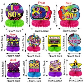 9 Pieces 80's Retro Party Supplies 1980 Party Honeycomb Centerpieces for Tables Decorations 80s Hippie Theme Party Table Topper Decorations for 1980s Birthday Baby Shower Party Suplies