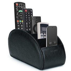 MOLSHINE Remote Control Holder with 5 Compartments, PU Leather Remote Control Holder for Office Organisation, TV Remote Control, Heating Controller, Media Player, Office Supplies, Makeup Brush (Black)