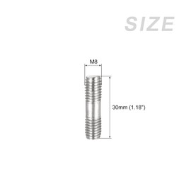 METALLIXITY Stud Screw Ends Stud Bolt M8 Screw 30mm Length 5pcs 304 Stainless Steel Home Repair